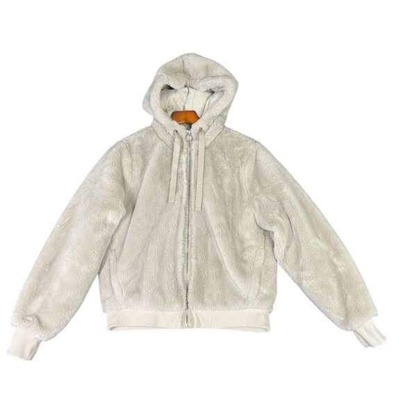 Athleta Faux Fur Ritual Zip Up Jacket Women's Sz Small Tan Cream - Picture 1 of 9